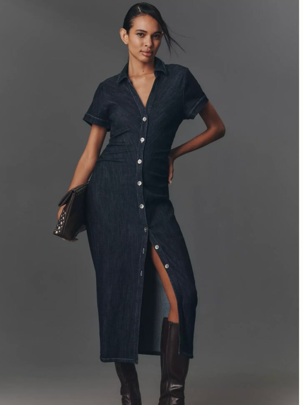 Anthropologie NWT Greer Denim Midi Shirtdress by Pilcro